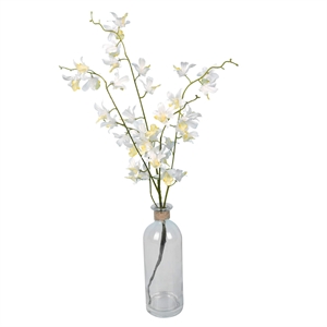 Vickerman 20.5&quot Fabric Artificial Mini Orchid with a Glass Pot in White