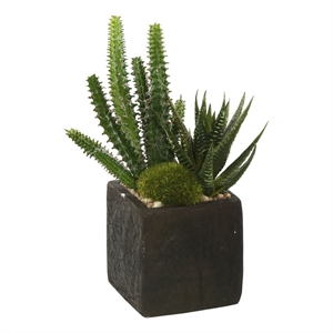 Vickerman 8&quot Plastic Artificial Succulent Arrangement in Green (Set of 2)