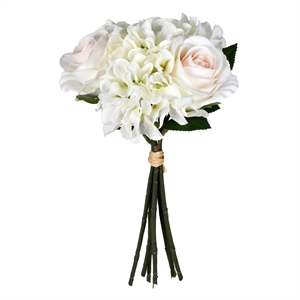 Vickerman 14&quot Fabric Artificial Rose and Hydrangea Bundle in White
