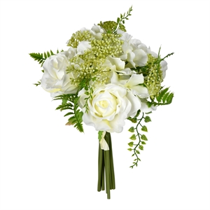 Vickerman 12'' Contemporary Fabric Artificial Rose Bouquet in White (Set of 2)