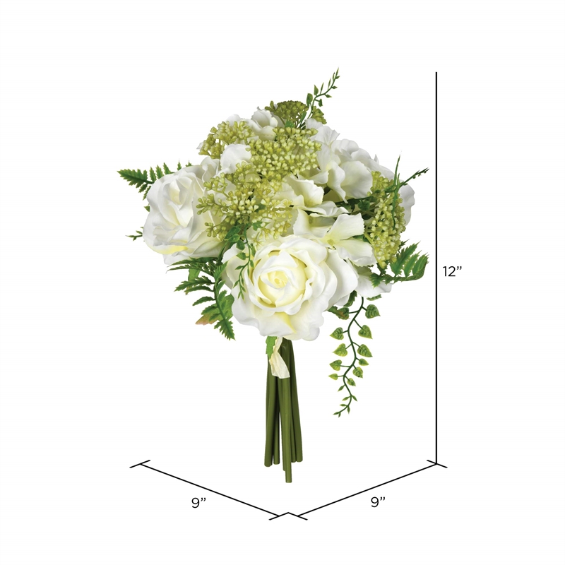 Vickerman 12'' Contemporary Fabric Artificial Rose Bouquet in White (Set of 2)