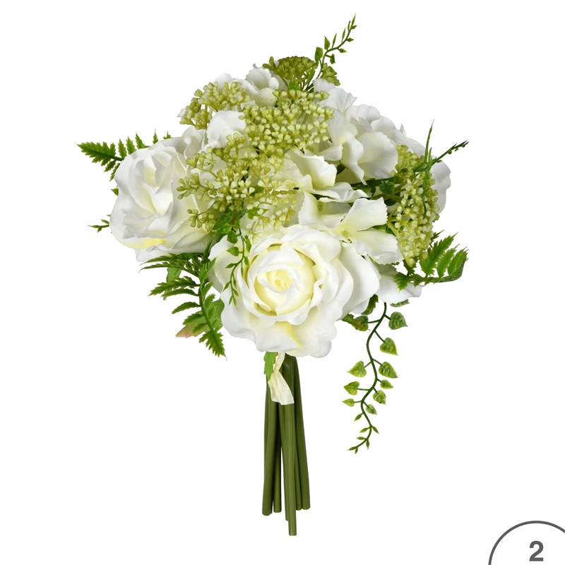 Vickerman 12'' Contemporary Fabric Artificial Rose Bouquet in White (Set of 2)
