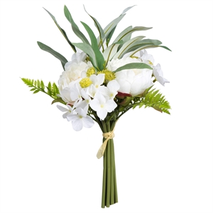 Vickerman 14'' Fabric Artificial Peony Bouquet in White (Set of 2)