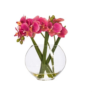 Vickerman 9.8&quot Fabric Artificial Butterfly Orchid with Glass Pot in Pink