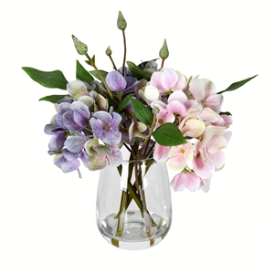 Vickerman 8&quot Artificial Hydrangea with Glass Pot in Light Pink/Purple