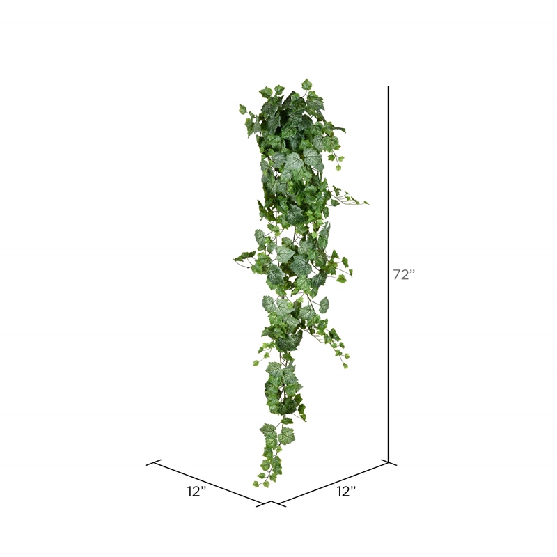 Vickerman 6' Fabric Artificial Grape Leaf Ivy Hanging Bush in Green/White