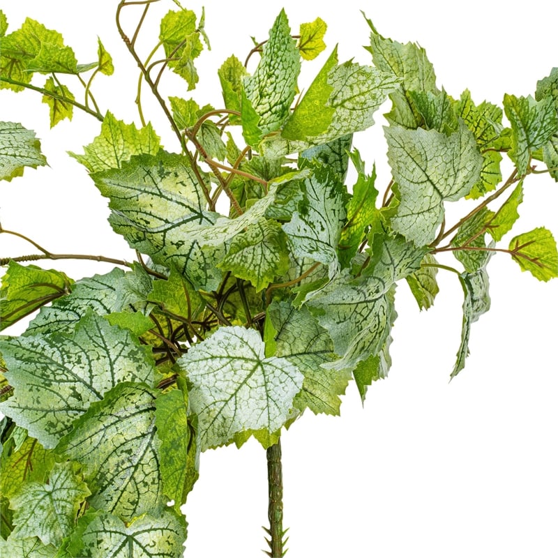 Vickerman 6' Fabric Artificial Grape Leaf Ivy Hanging Bush in Green/White