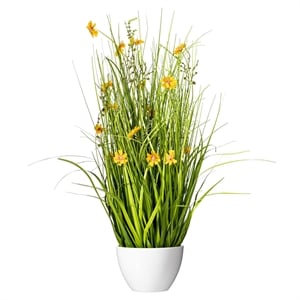 Vickerman 31&quot Fabric Artificial Potted Cosmos with Green Grass in Yellow