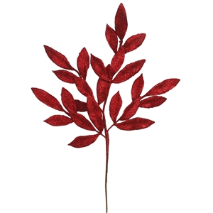 Vickerman 22&quot Glitter Bay Leaf Artificial Christmas Spray in Red (Set of 12)