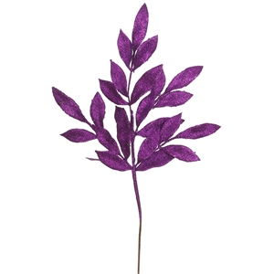 Vickerman 22&quot Glitter Bay Leaf Artificial Christmas Spray in Purple (Set of 12)