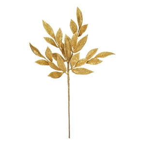 Vickerman 22&quot Glitter Bay Leaf Artificial Christmas Spray in Gold (Set of 12)