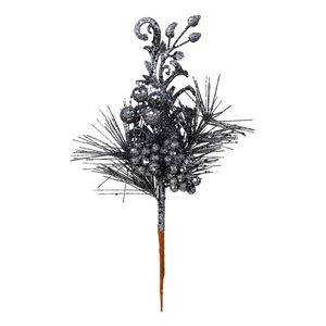 Vickerman 10&quot Berry Leaf Artificial Christmas Pick in Gunmetal Gray (Set of 12)