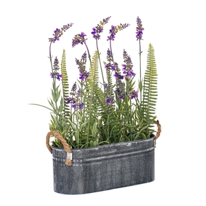 Vickerman 16&quot Artificial Lavender Flower Fern with Iron Pot in Green/Purple