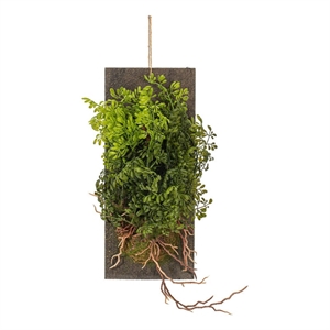 Vickerman 24&quot Plastic Artificial Mini Leaf on Wooden Plaque in Green