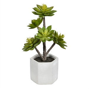 Vickerman 13&quot Plastic Artificial Succulent with Cement Pot in Green
