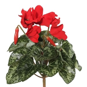 Vickerman 11&quot Contemporary Fabric Artificial Cyclamen Bush with 25 Leaves in Red