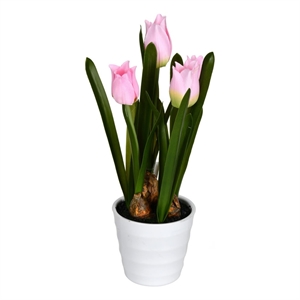 Vickerman 10&quot Contemporary Fabric Artificial Potted Tulip in Pink (Set of 2)