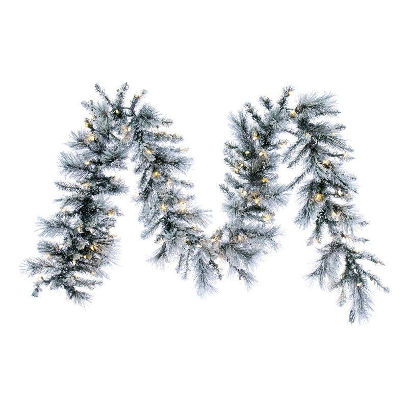 Vickerman 9' Flocked White Jackson Pine Artificial Garland Warm White Lights