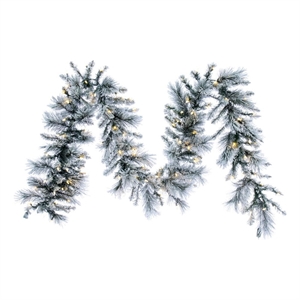 Vickerman 9' Flocked White Jackson Pine Artificial Garland Warm White Lights
