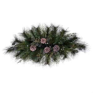 Vickerman 30&quot Green Mixed Foliage with Pinecones Candle Holder
