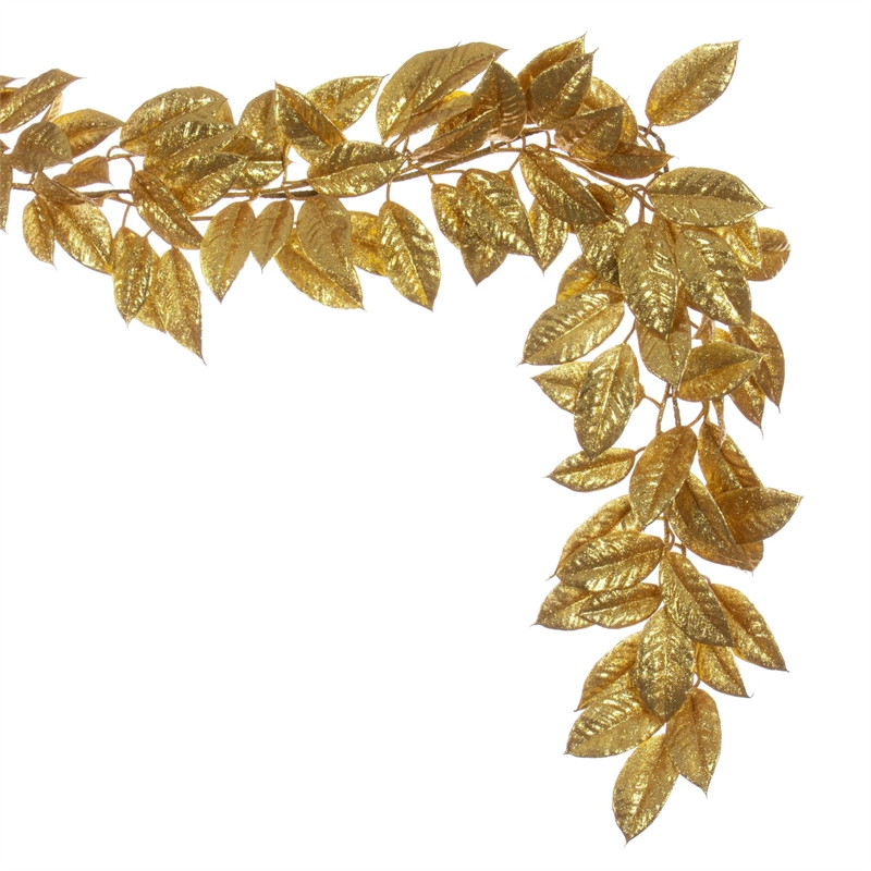 Vickerman 6' Gold Artificial Gardenia Glitter Garland.