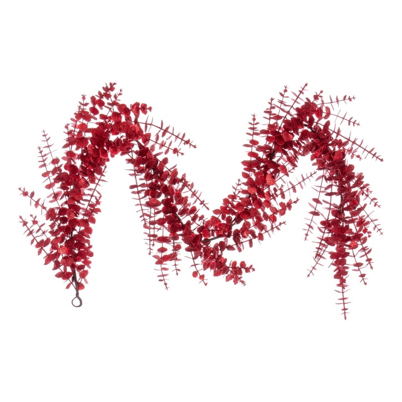 Vickerman 6' Red Artificial Eucalyptus Glitter Garland