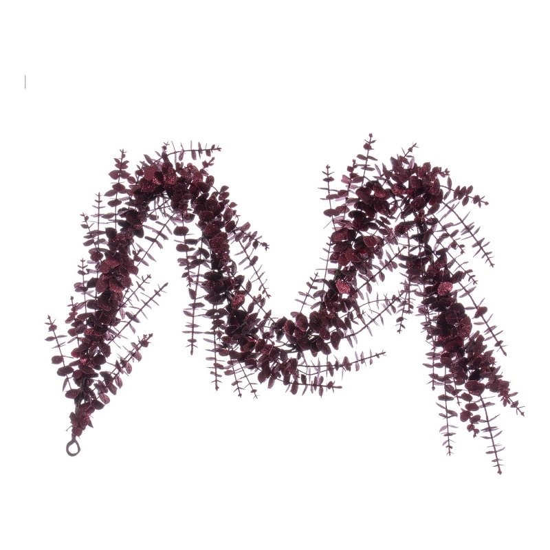 Vickerman 6' Burgundy Artificial Eucalyptus Glitter Garland
