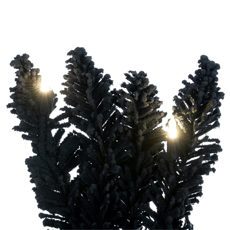 Vickerman 9' Flocked Black Fir Artificial Garland. Warm White LED Lights