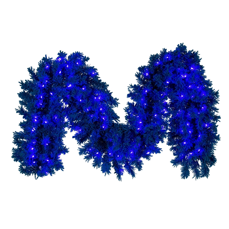 Vickerman 9' Flk Turquoise Fir Artificial Garland. Turquoise LED Mini Lights.