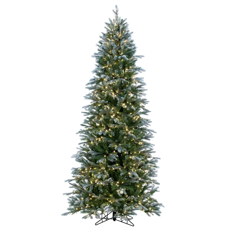 Vickerman 7.5' Frosted Douglas Fir Artificial Slim Tree. Warm White LED Lights