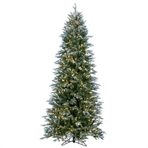 Vickerman 7.5' Frosted Douglas Fir Artificial Slim Tree. Warm White LED Lights