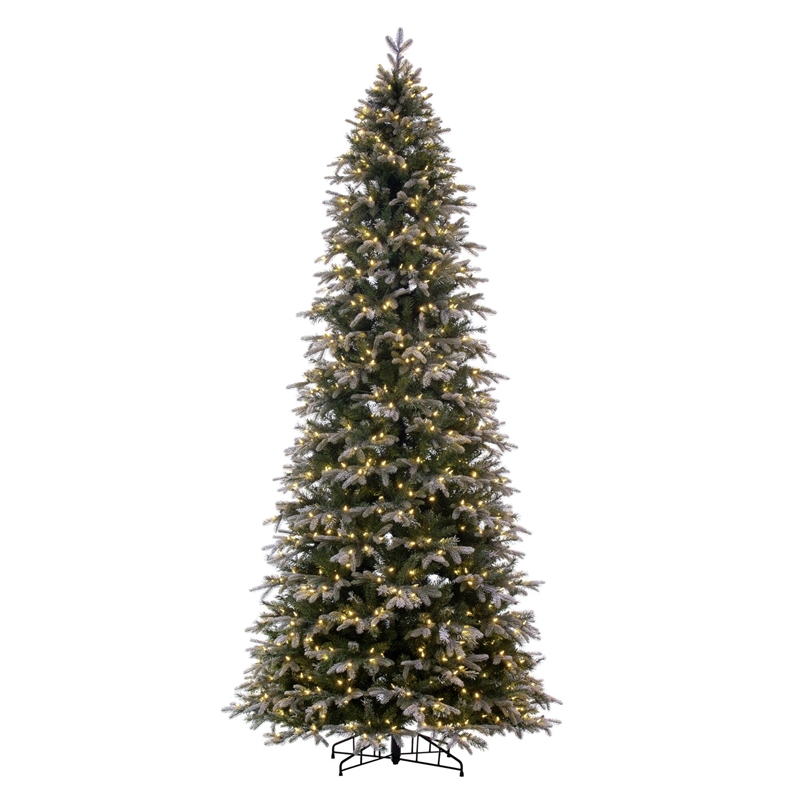 Vickerman 10' Frosted Douglas Fir Artificial Slim Tree. Warm White LED Lights