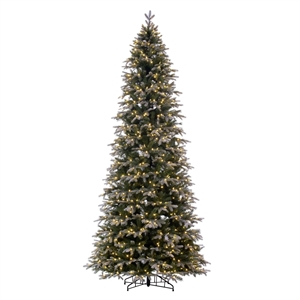 Vickerman 10' Frosted Douglas Fir Artificial Slim Tree. Warm White LED Lights