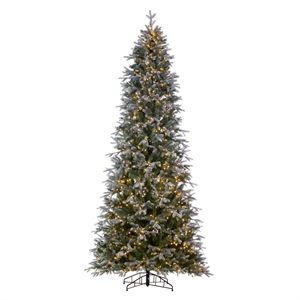Vickerman 10' Frosted Douglas Fir Artificial Slim Tree. Warm White LED Lights