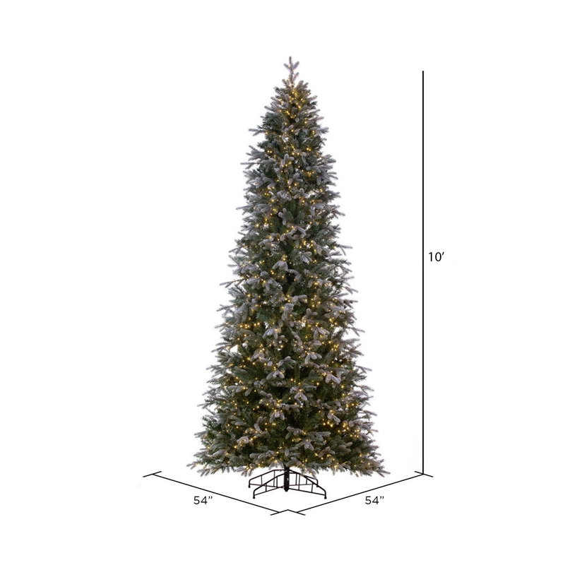 Vickerman 10' Frosted Douglas Fir Artificial Slim Tree. Warm White LED Lights
