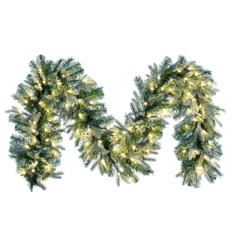 Vickerman 9' Frosted Douglas Fir Artificial Garland. Warm White LED Lights