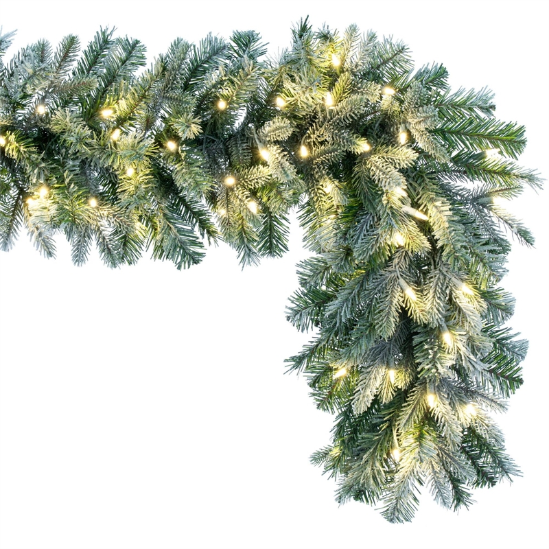 Vickerman 9' Frosted Douglas Fir Artificial Garland. Warm White LED Lights