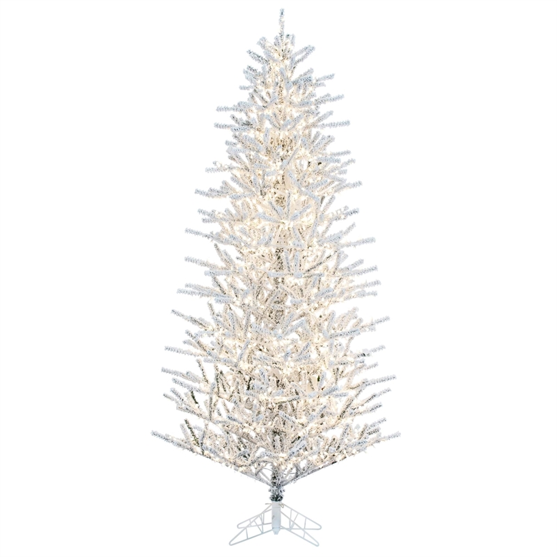 Vickerman 4.5' Flocked Slim Pistol Pine Artificial Tree. Warm White LED Lights