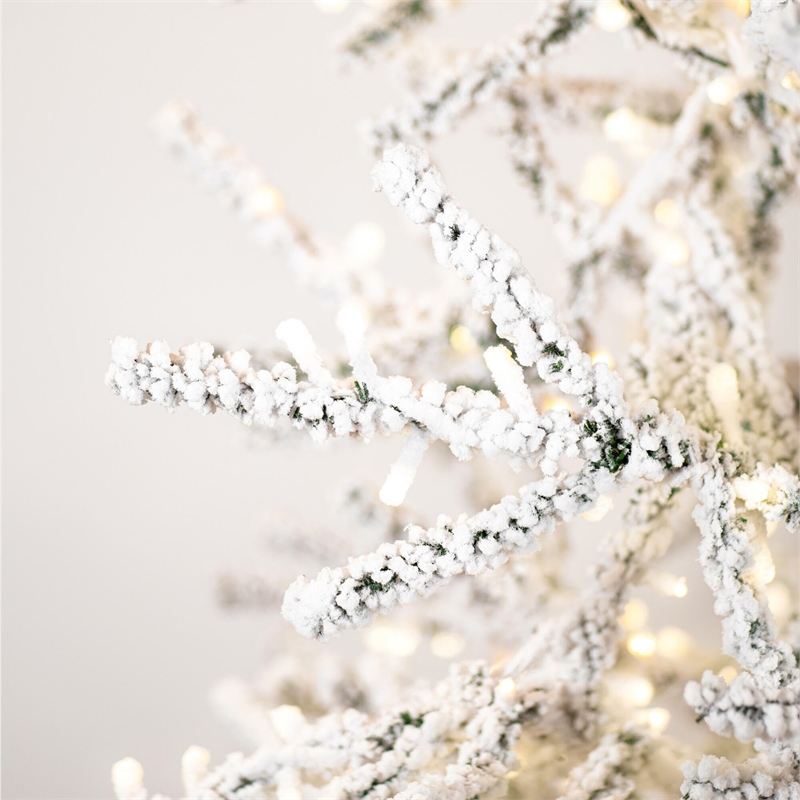 Vickerman 4.5' Flocked Slim Pistol Pine Artificial Tree. Warm White LED Lights