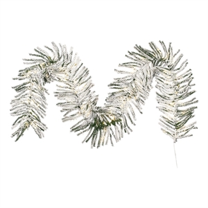 Vickerman 9' Flocked Pistol Pine Garland. Warm White LED Lights