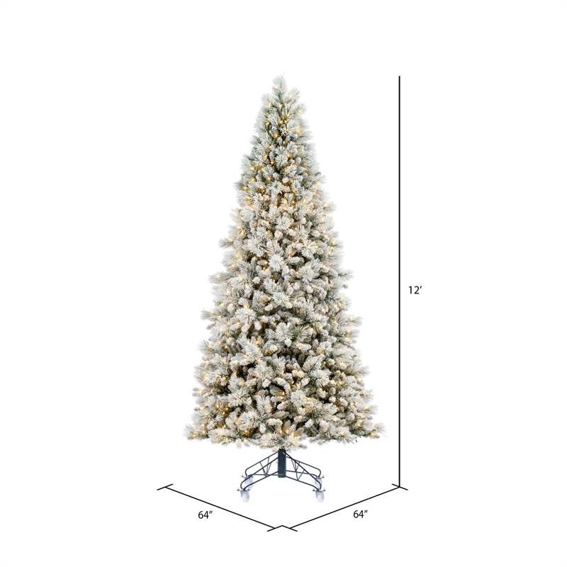 Vickerman 12' Flocked Jackson Pine Artificial Tree. Warm White Mini Lights
