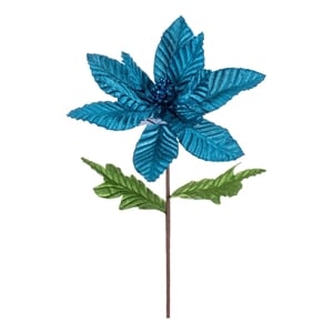 Vickerman 22&quot Velvet Glitter Trim Poinsettia in Turquoise (6 Per Bag)