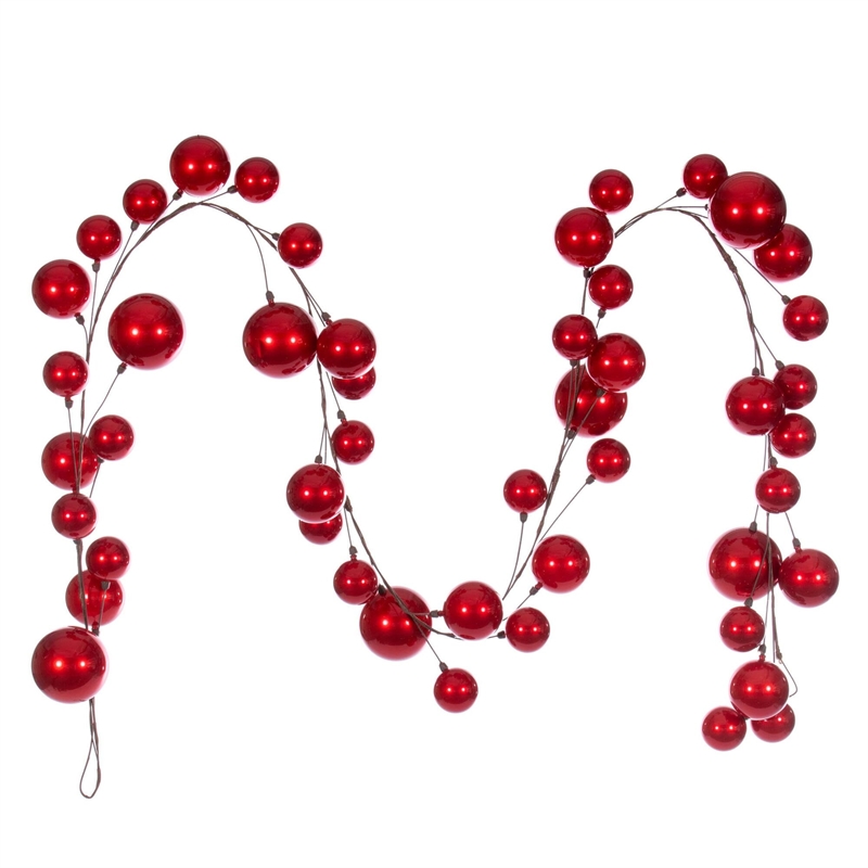 Vickerman 10' Red Plastic Ball Ornament Garland