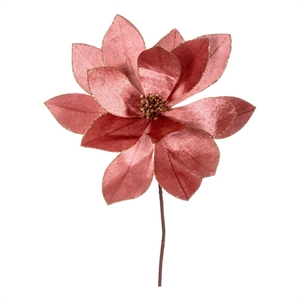 Vickerman 22&quot Rose Gold Velvet Sheen Glitter Trim Poinsettia Stem - 4 Per Bag
