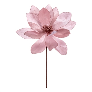 Vickerman 22&quot Pink Velvet Sheen Glitter Trim Poinsettia Stem (4 Per Bag)