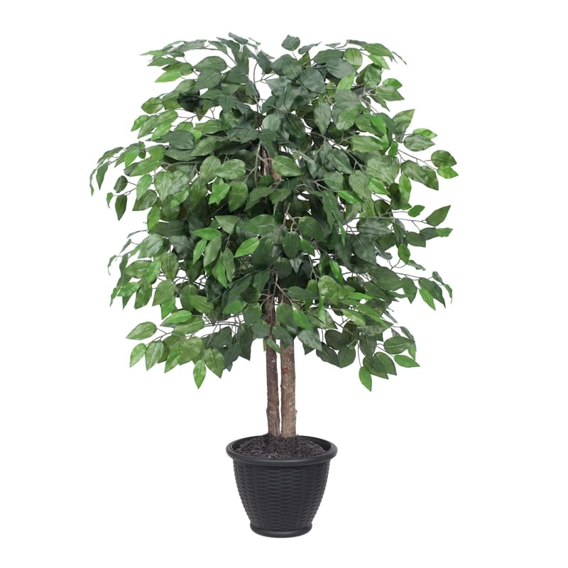 Vickerman 4' Artificial Ficus Bush. Round Gray Plastic Container.