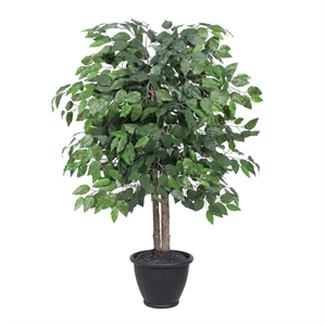 Vickerman 4' Artificial Ficus Bush. Round Gray Plastic Container.