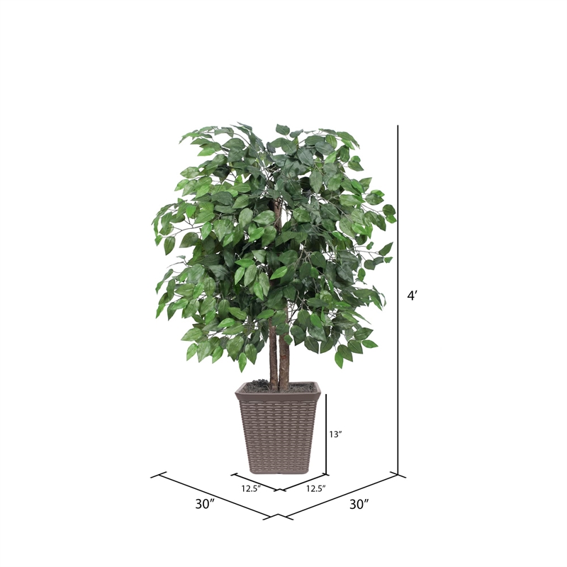 Vickerman 4' Artificial Ficus Bush. Square Brown Plastic Container