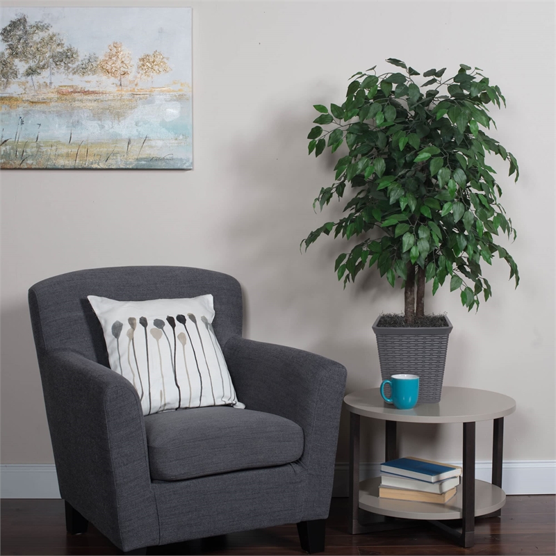 Vickerman 4' Artificial Ficus Bush. Gray Square Plastic Container
