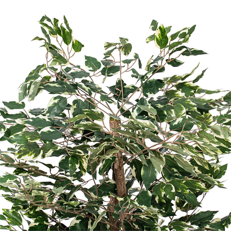 Vickerman 4' Artificial Variegated Ficus Bush. Gray Round Plastic Container.